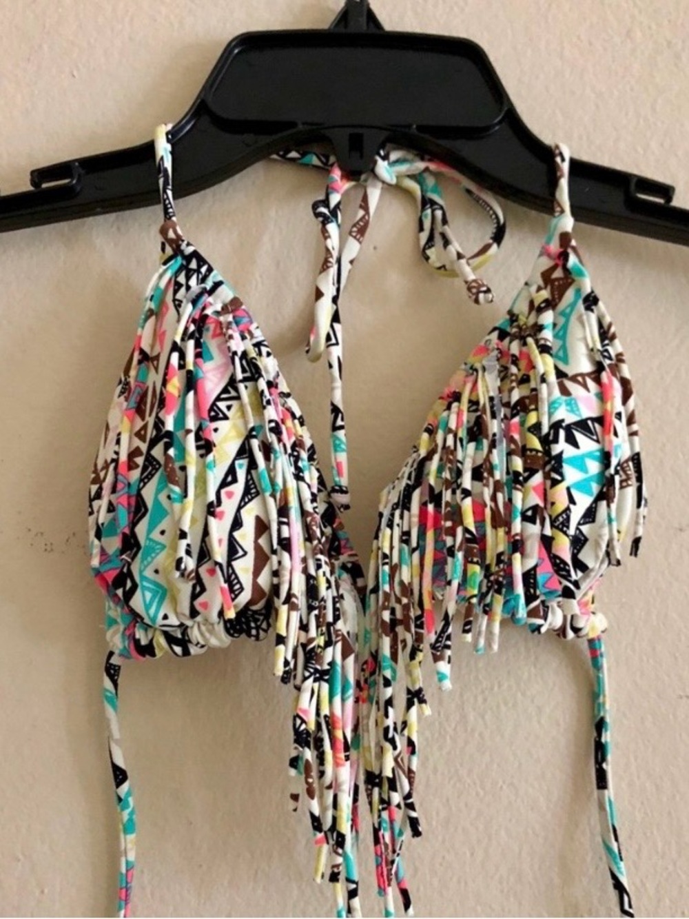 ⭐️⭐️Billabong Multicolor Fringe Tassels Triangle Halter Bikini Top